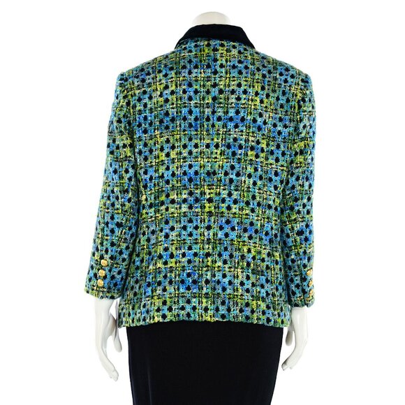 Vintage ESCADA Boucle Jacket sz 44 / 14  Aqua/Green Multi Check - Picture 6 of 9